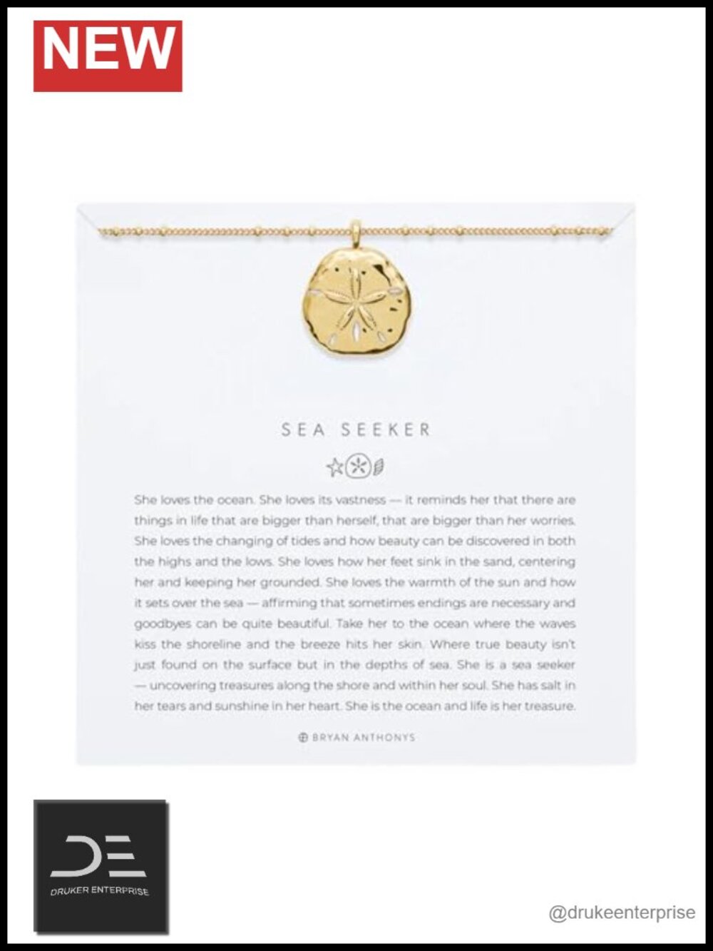 Minimal Pendant Necklace 14K Gold Plated Over Brass Sea Inspired
